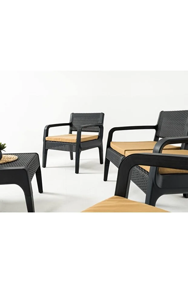 Lüx Sofia 4 Kişilik Minderli Sehpalı Raddan Bahçe Balkon Teras Ergonomik  Oturma Grubu 2 1 1